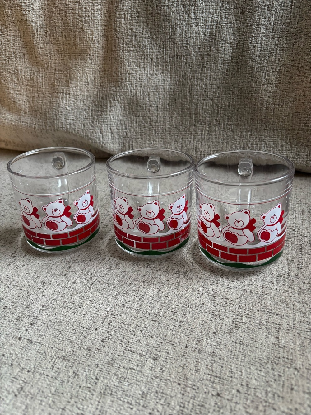 Set of 3 Bear and Chimney Christmas Themed Glasses with Handles